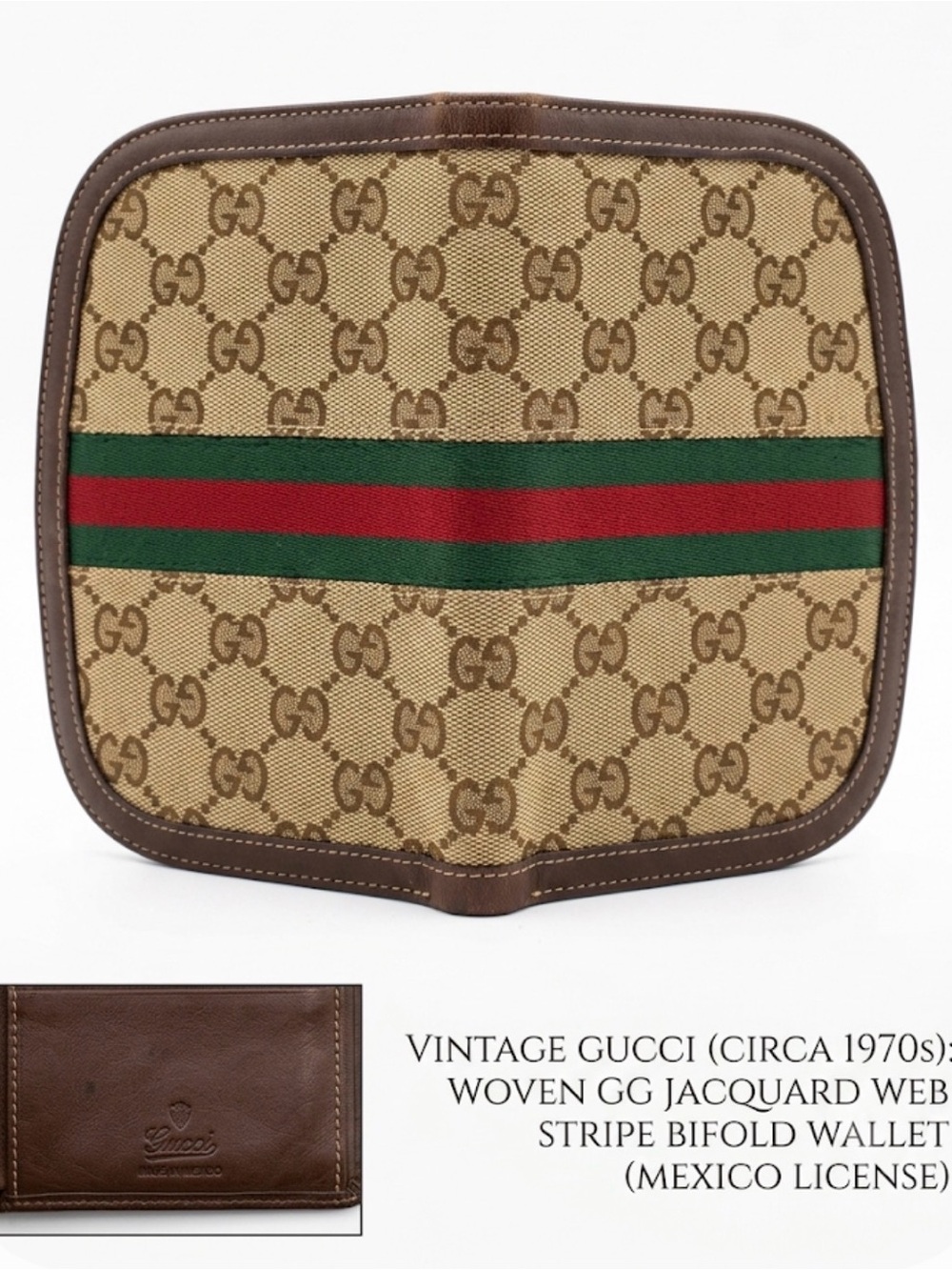 Rare Vintage 1970s Gucci Web Stripe Bifold Wallet – Mexican License